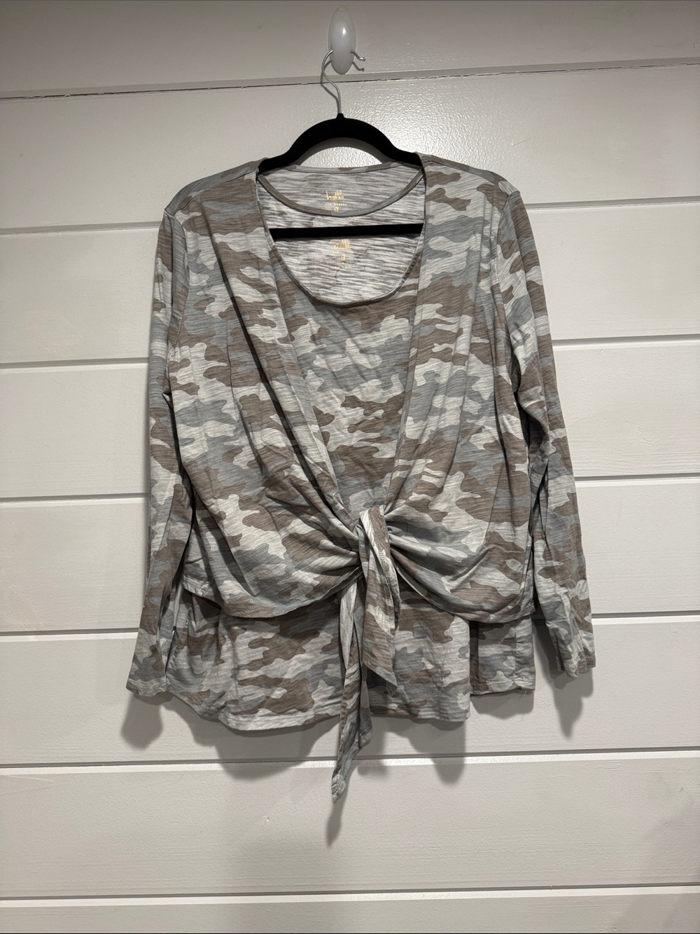 Belle by Kim Gravel Camouflage 2 - pieceTie-Front  Top - Gray & Tan size -L